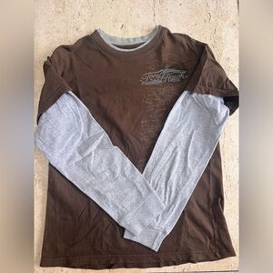 Tony Hawk Y2K Signature Double Layer Brown and Gray Long Sleeved Shirt Men’s Med
